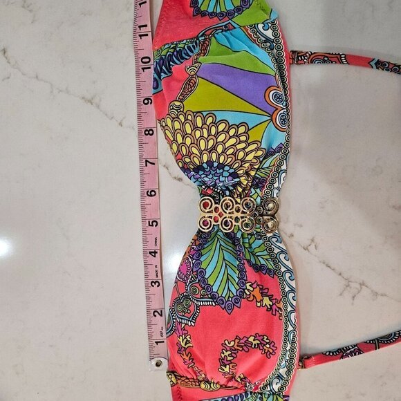 Trina Turk Size Small Swim Bikini Top Metal Detail Bandeau Tie Halter Multicolor - Picture 7 of 11